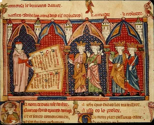 Master Ermengaut presenting his book to four kings